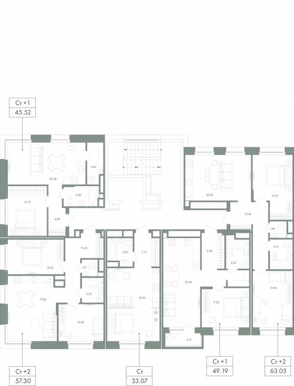 2-комнатная №101, 63.05 м² изображение этажа принт